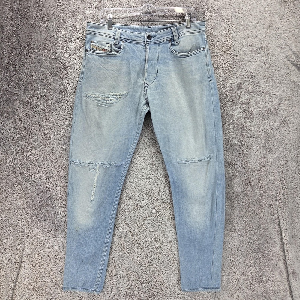 Diesel Jeans Mens 32x32 Blue Heeven Slim Tapered Made in Italy Altered Hem 0R8WD